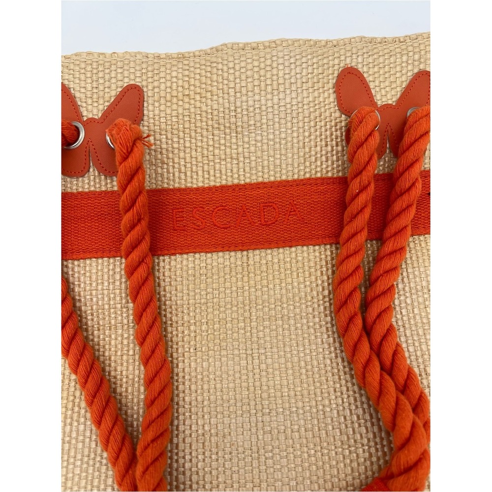Escada Beige Straw Tote with Orange Rope Handles